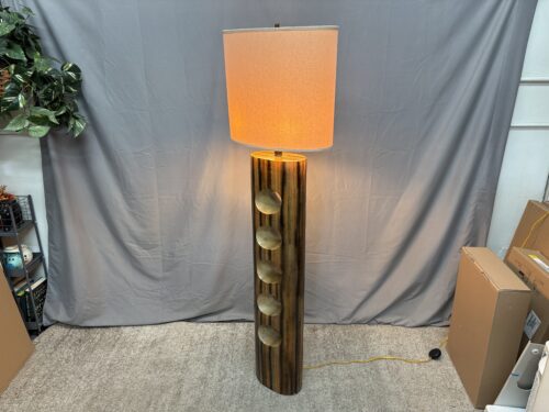 Stripped Wood Modern Floor Lamp w/ Wheat Oval Shade