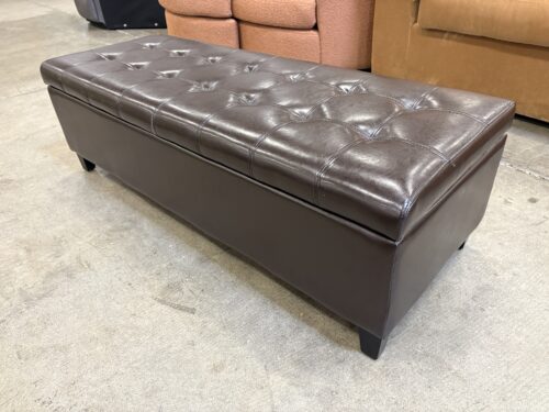 NOBLE HOUSE Wide Espresso Leather Tufted Storage Ottoman