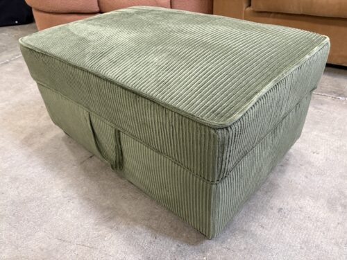 Sage Green Piped Chenille Storage Ottoman with Handle