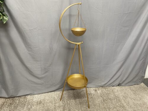 Gold Painted Crescent Moon 2-Tier Plant Stand