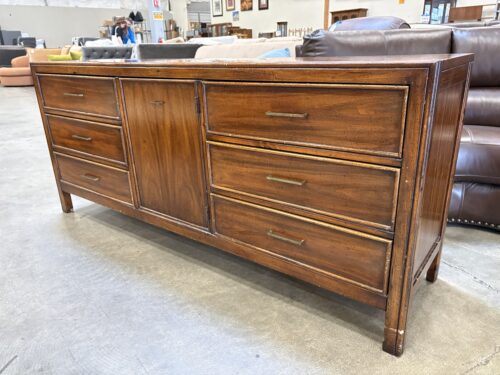 STANLEY Vintage Wooden 9 Drawer Triple Dresser with Brass Rail Pulls