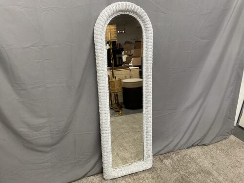 White Wicker Arched Half-Length Mirror