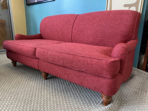 Red Fabric English Arm Loveseat
