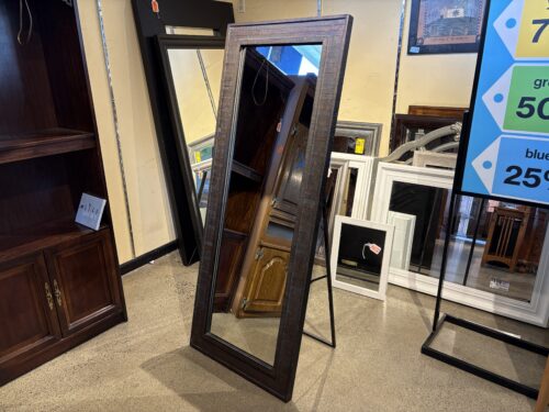 Large Rustic Floor Mirror with Antiqued Brown Wood Frame