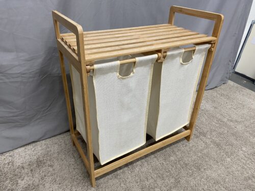 Bamboo Pull Out Double Laundry Hamper Unit