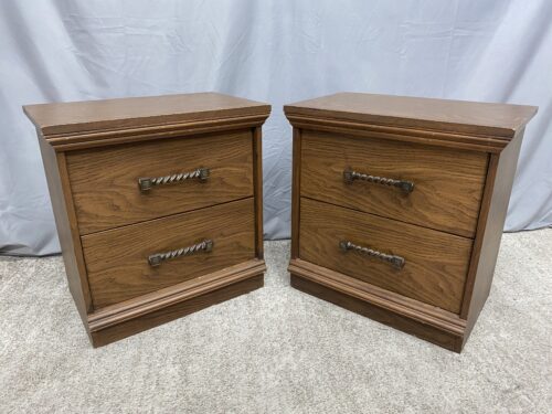 TRECO 2-Drawer Nightstands w/ Twisted Metal Handles (Set of 2)