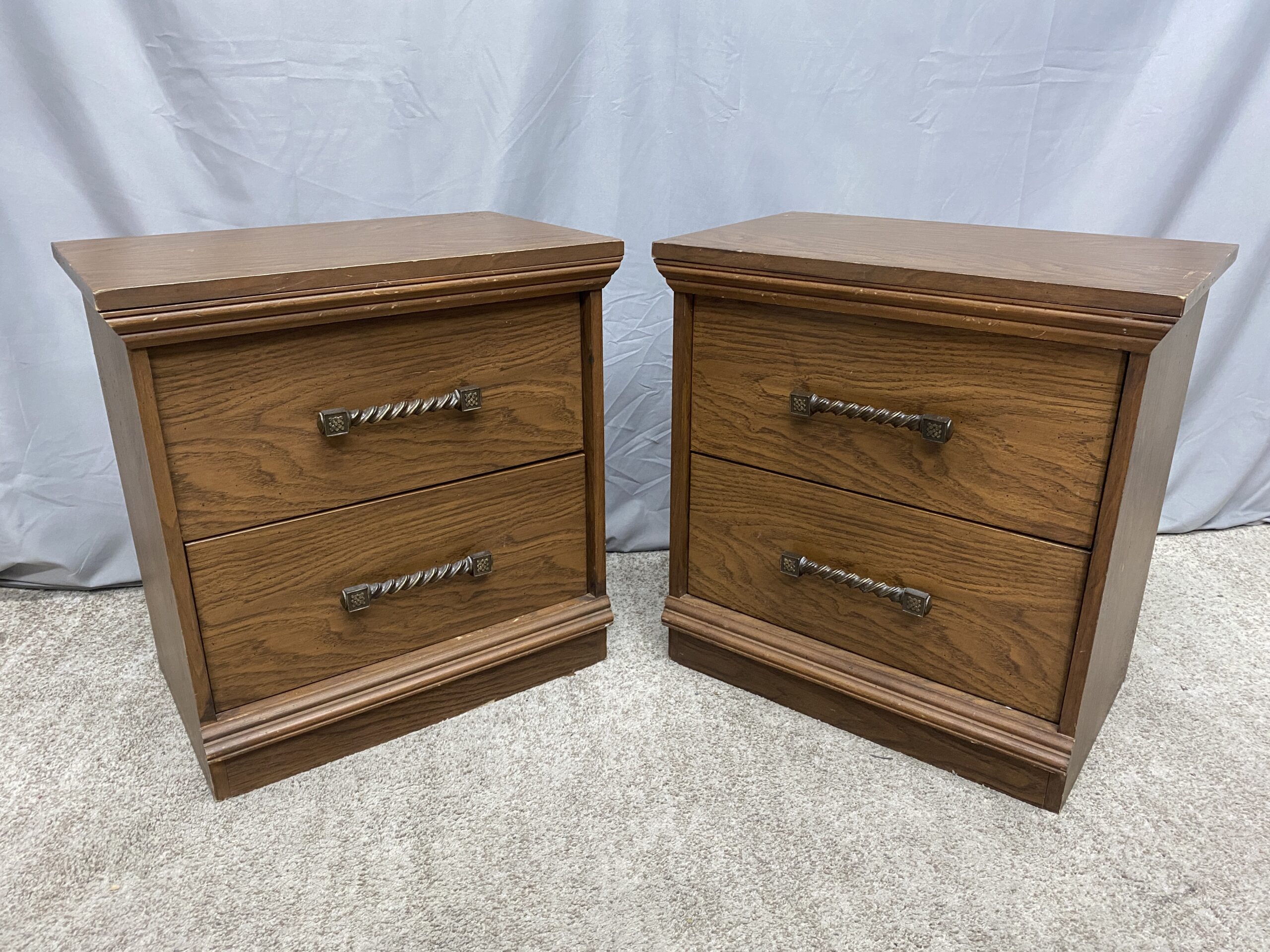 TRECO 2-Drawer Nightstands w/ Twisted Metal Handles (Set of 2)