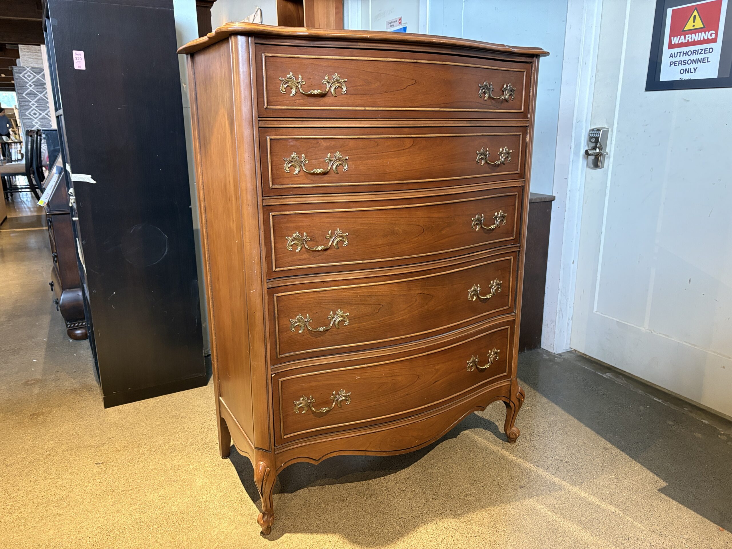 French Provincial Serpentine Solid Wood 5-Drawer Tallboy Dresser