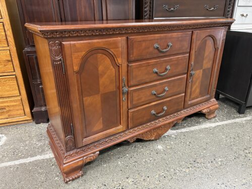 Cherry Finish Decoratively Carved French Provincial Sideboard