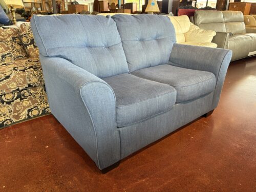 Transitional Denim Blue Fabric Loveseat