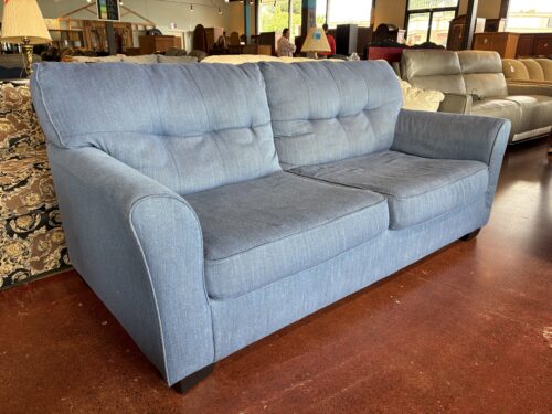 Transitional Denim Blue Fabric Sofa