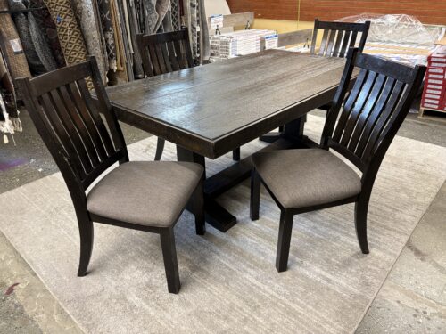 ASHLEY Rustic Dark Distressed Wood Dining Table w/ 4 Slat Back Chairs