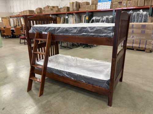 Dark Finished Twin Size Wooden Convertible Bunk Bed Frame with Ladder (Mattress Not Included)