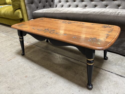 Vintage Wooden Coffee Table with Decorative Floral Details