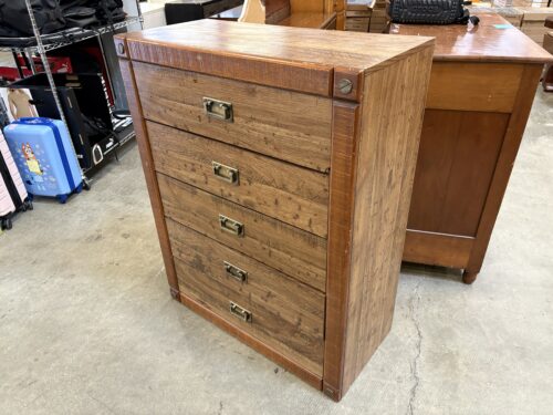 Vintage Wooden Campaign Style 5 Drawer Tallboy Dresser