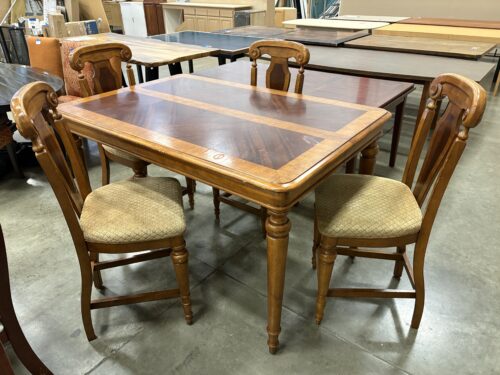 Vintage Mixed Wood Counter Height Dining Room Set with Golden Plush Uphgolstered Chairs (Set of 4)