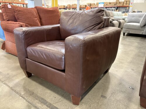 Vintage Deep Mahogany Leather Square Arm Accent Chair