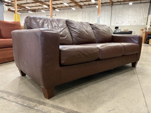 Vintage Deep Mahogany Leather Square Arm Sofa