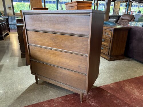 Vintage Mid-Century Modern Four Drawer Tallboy Dresser with Tapered Legs