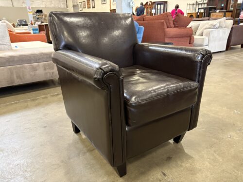 Classic Dark Brown Leather Roll Arm Accent Chair