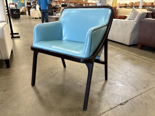 HBF Unique Modern Robins Egg Leather Accent Chair with Dark Finish Wood Base