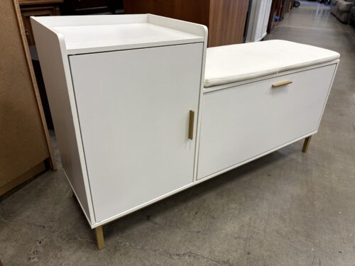 Contemporary Sleek White Shoe Cabinet with Cushioned Bench Seat