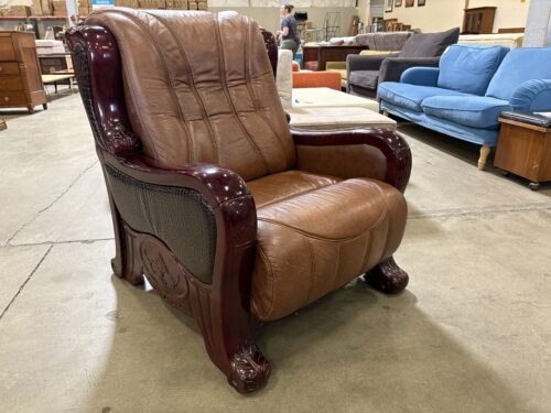 Vintage Carved Wood Mahogany Lacquered with Crocodile Embossed Leather Accents