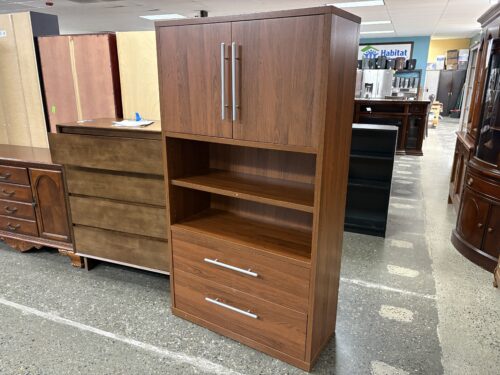 Walnut Veneer Wall Cabinet w/ 2 Drawers