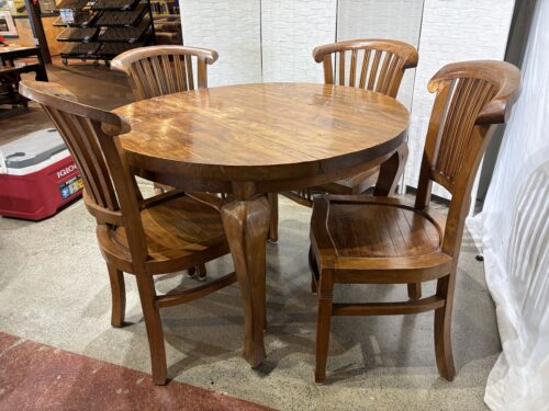 Rustic Solid Wood Round Dining Table with Four Matching Chairs