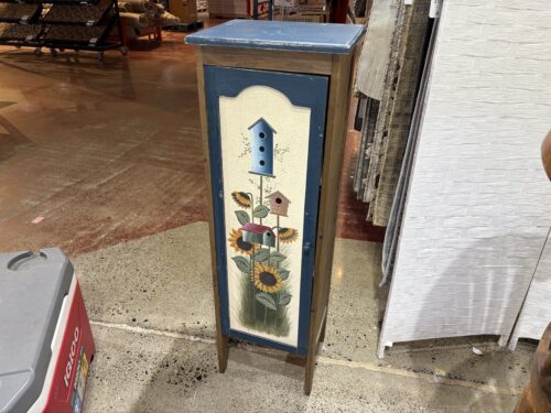 Slim Cabinet with Painted Birdhouse Motif