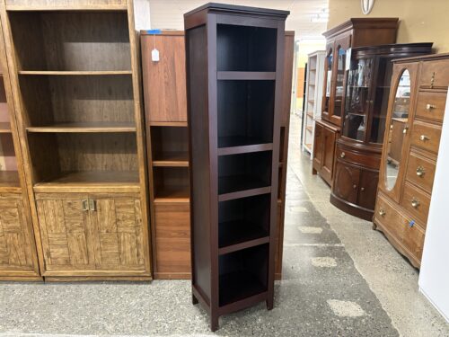 Dark Wood Traditional 5-Shelf Tall Narrow Bookcase