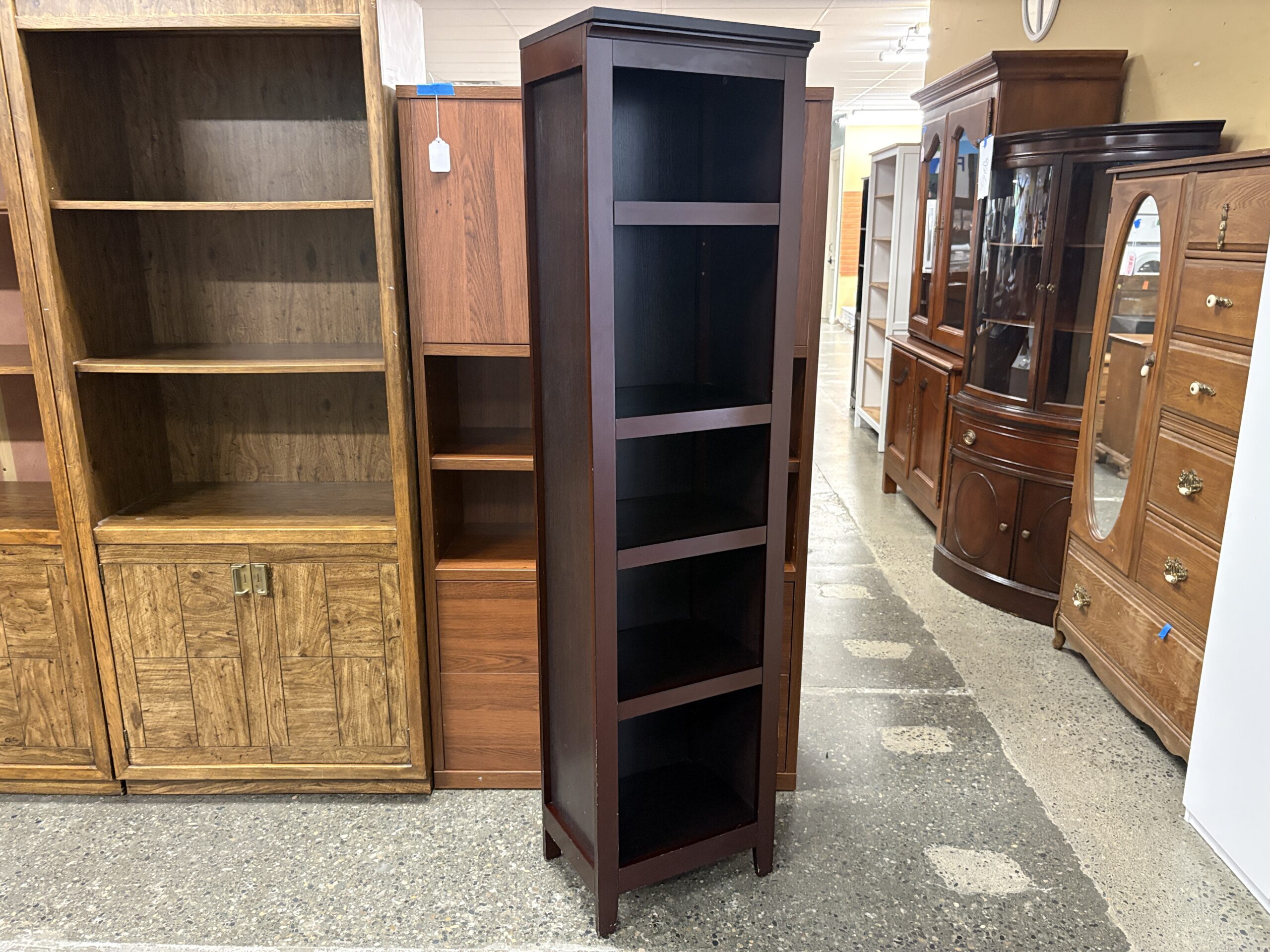 Dark Wood Traditional 5-Shelf Tall Narrow Bookcase