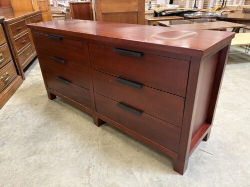 Black Cherry Finished 6 Drawer Dresser with Recessed Accessory Bowl