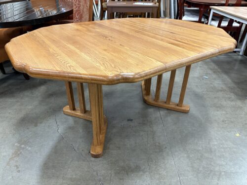 Light Finished Wooden Hexagonal Dining Room Table with Slatted Wood Base