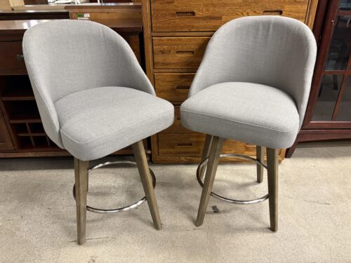 Stone Grey Fabric Barrel Back Swivel Counter Stool (Set of 2)