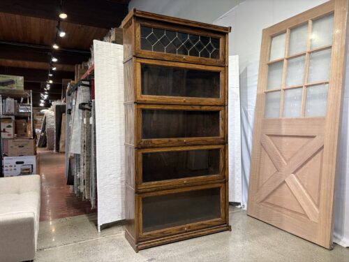 5 Shelf Barrister Bookcase with Leaded Glass Top Door