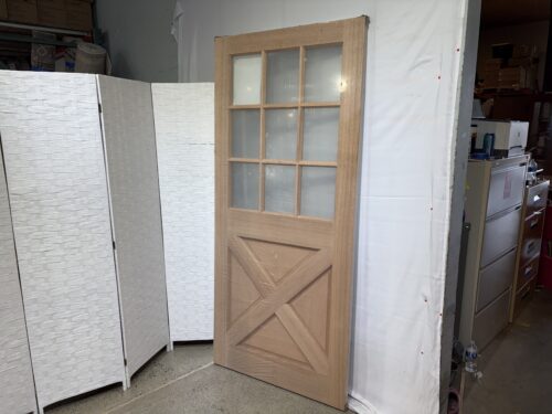 NEW! 36" x 80" Farmhouse Universal Handle 9 Lite Clear Glass X-Panel Unfinished Wood Front Door