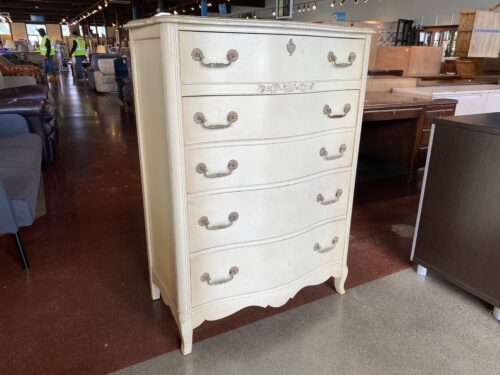 Vintage French Provincial Off-White 4-Drawer Tallboy Dresser
