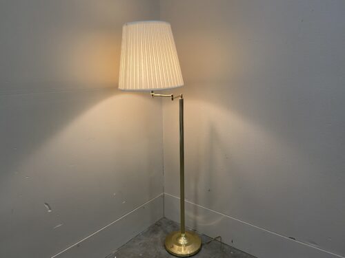 Vintage Brass Floor Lamp with Linen Accordian Shade