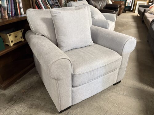 Light Grey Upholstered Armchair w/ Accent Pillow