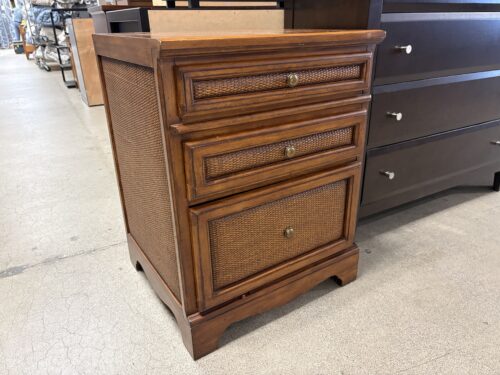 Chestnut Finish 3-Drawer Rattan Cabinet