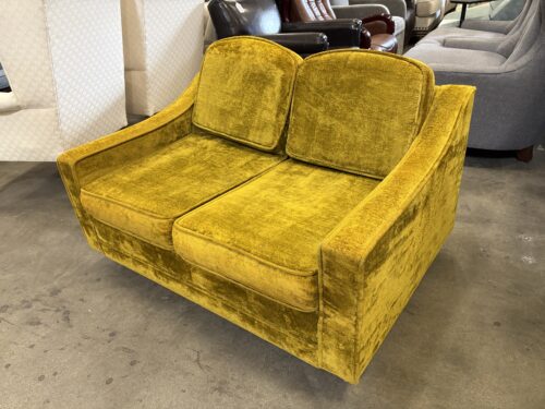 B. P. JOHN Vintage Mid-Century Mustard Velvet Low Profile Loveseat
