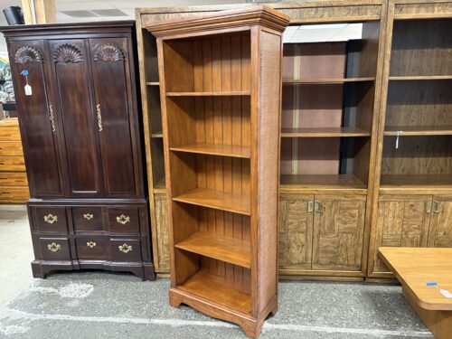 Chestnut Finish 5-Shelf Rattan Bookcase