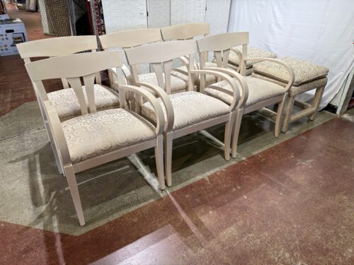 Cream Dining Armchairs with Swirl Pattern Fabric and Stools (Set of 8)