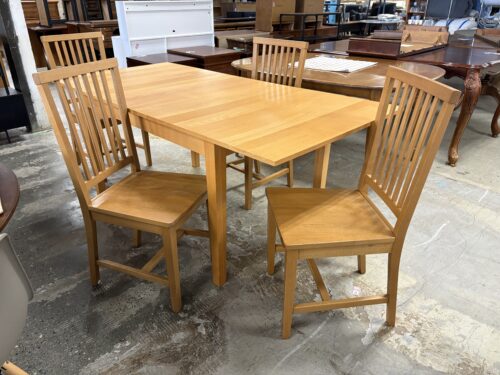 Blonde Minimal Extension Table w/ 4 Slat Back Chairs