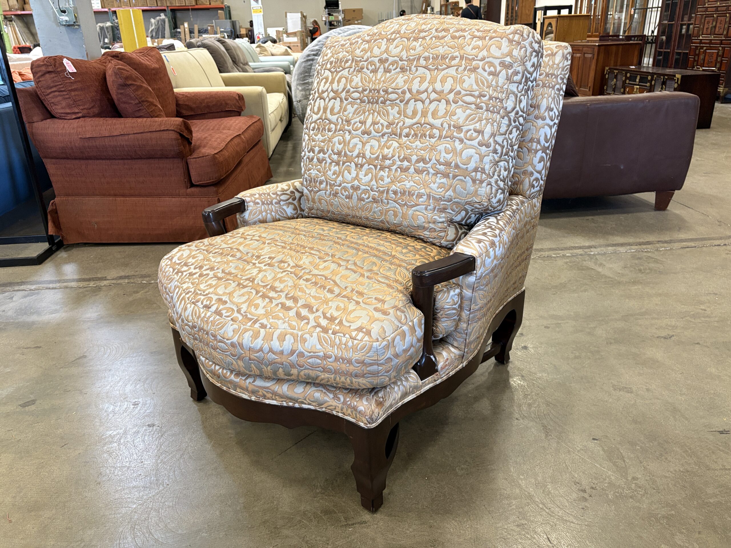 A. RUDIN Down Filled Storm and Sand French Style Bergere with Dark Wood Base