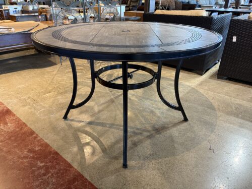 NEW! MONDAWE Round Cast Aluminum Outdoor Dining Table with Classic Pattern Tile Top and Umbrella Hole