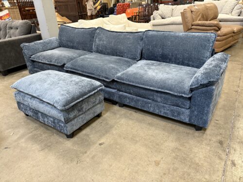 Denim Blue Chenille 4 Piece Modular Sofa with Ottoman