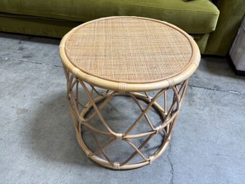 Round Bamboo Lattice Accent Table with Cane Top