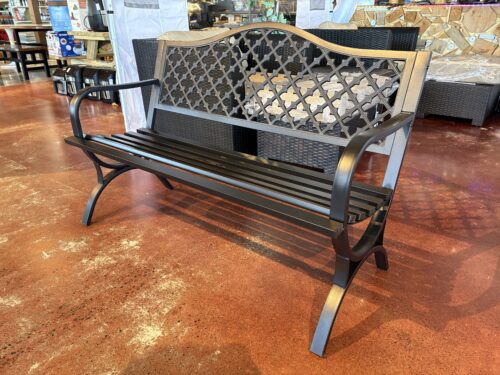 NEW! Black Cast Iron Garden Bench with Lucky Clover Pattern